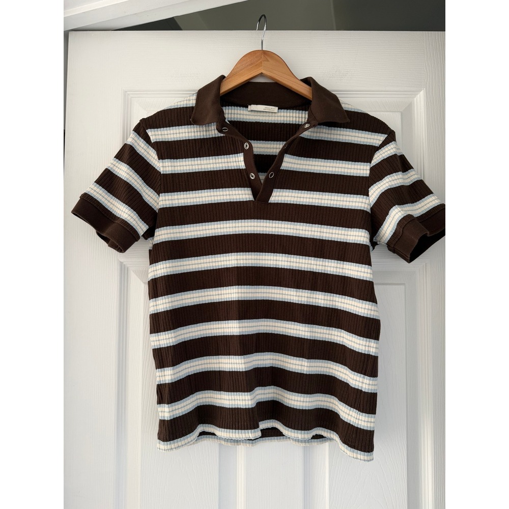 Zara womens Striped Polo Short Sleeve Top Preppy Boxy Casual